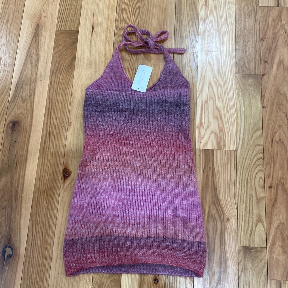Spaghetti strap sweater halter dress